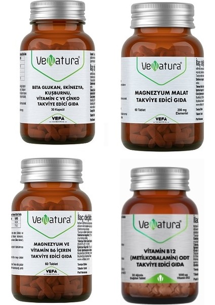 Vefa Beta Glukan+ Magnezyum Vitamin B6 + Metilkobalamin Vitamin B12 + Magnezyum Malat 4'Lü