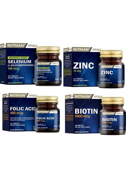 Folik Asit + Biotin + Selenyum + Çinko 4' Lü Paket