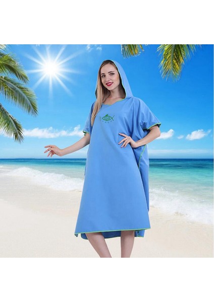 Sörf Panço Hızlı Kuruyan Değişen Robe Sörfçü Havlu Kapüşonlu Cape Açık Mavi (Yurt Dışından) fiyatları