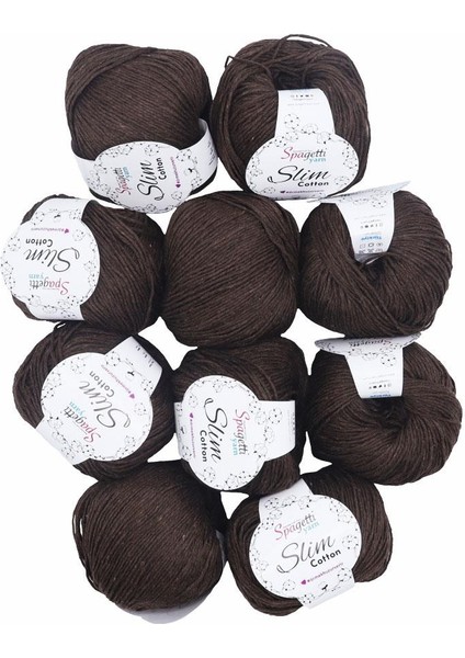 Spagettiyarn Kahverengi Slim Cotton Ip - 10'lu Set