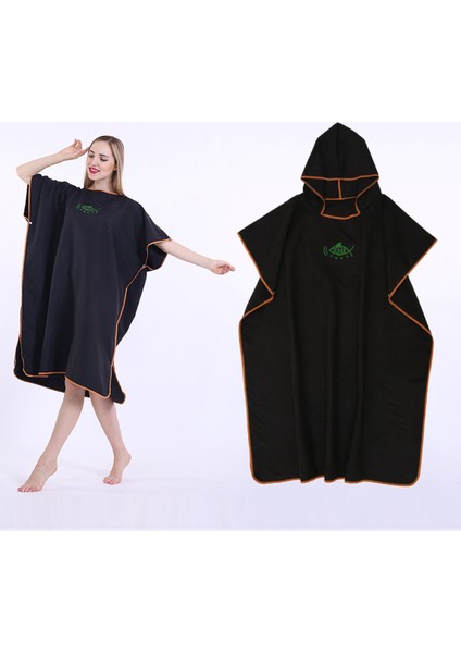 Sörf Panço Hızlı Kuruyan Değişen Robe Sörfçü Havlu Kapüşonlu Cape Black (Yurt Dışından) modelleri
