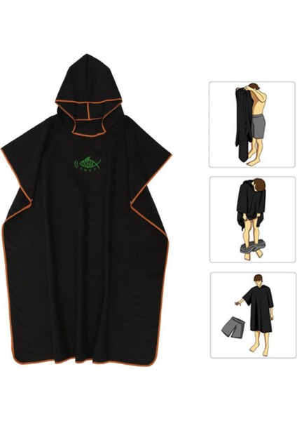 Sörf Panço Hızlı Kuruyan Değişen Robe Sörfçü Havlu Kapüşonlu Cape Black (Yurt Dışından) indirimleri