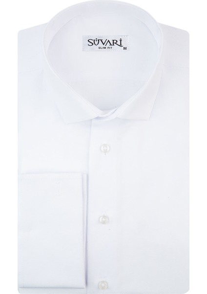 Armür Desenli Slim Fit Beyaz Erkek Gömlek