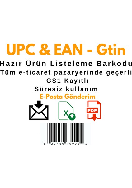 1000 Adet Upc Ean Gtin Barkodu Numarası Ürün Listeleme Barkodu