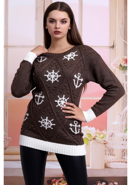 CM8-1058 Denizci Desen Triko Kahve