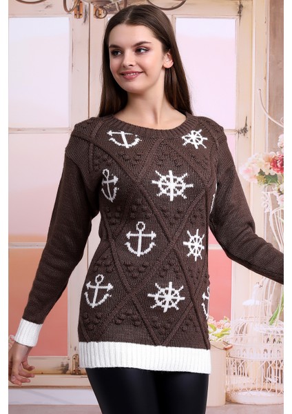 CM8-1058 Denizci Desen Triko Kahve modelleri