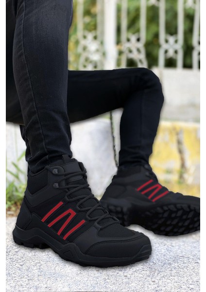Siyah Kırmızı Outdoor Trekking Erkek Spor Bot