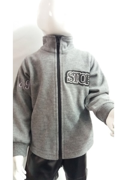 Çocuk Unisex Gri Stop Mont - Ceket Bebek Hırka Kız Erkek Çocuk Fermuarlı Dış Giyim Kidsabu indirimleri