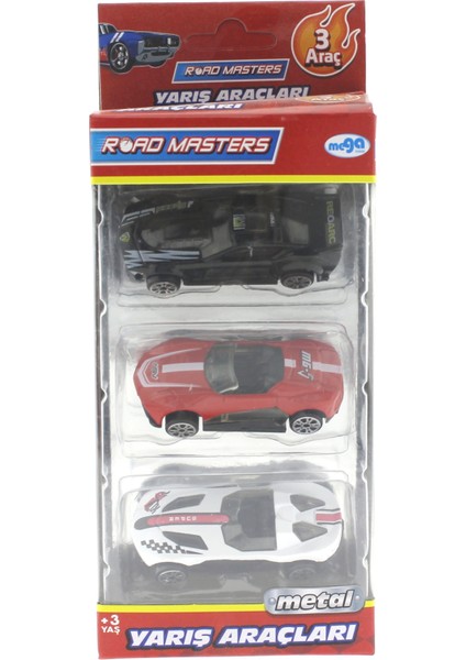 Die Cast Metal 3'lü Yarış Arabaları Siyah Araçlı