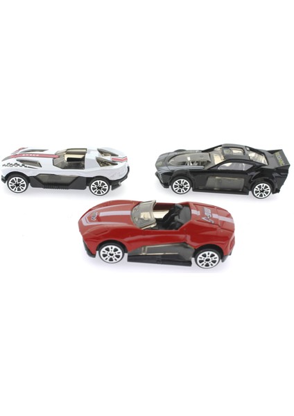 Die Cast Metal 3'lü Yarış Arabaları Siyah Araçlı