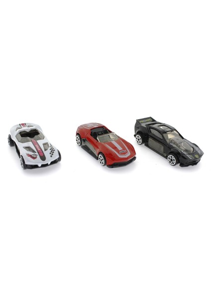 Die Cast Metal 3'lü Yarış Arabaları Siyah Araçlı