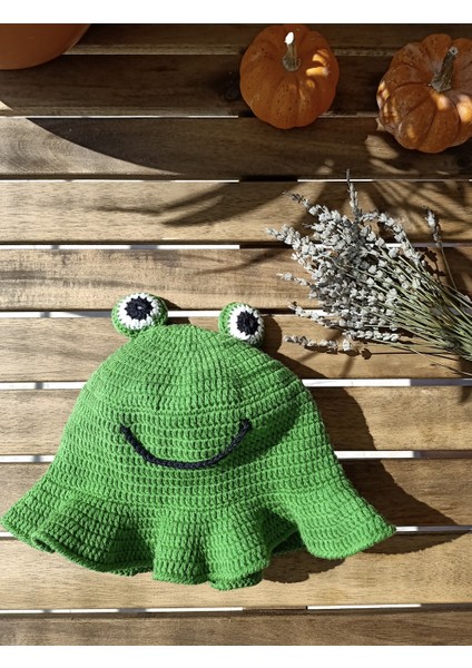 Handmade Kurbağa Desenli Kadın Şapkası, %100 Pamuk fırsatları
