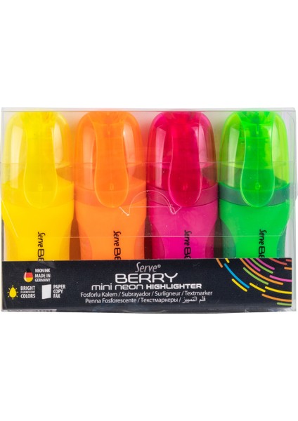 Berry Mini Fosforlu Kalem Neon 4lü Set