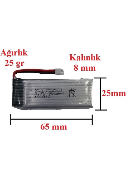 Drone Lityum Polimer Pil 3.7V 900 Mah 752560