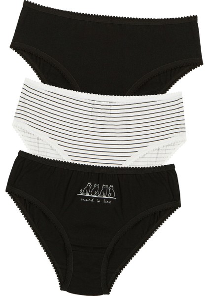 Siyah Beyaz Kız Çocuk Line 3lü Slip Külot
