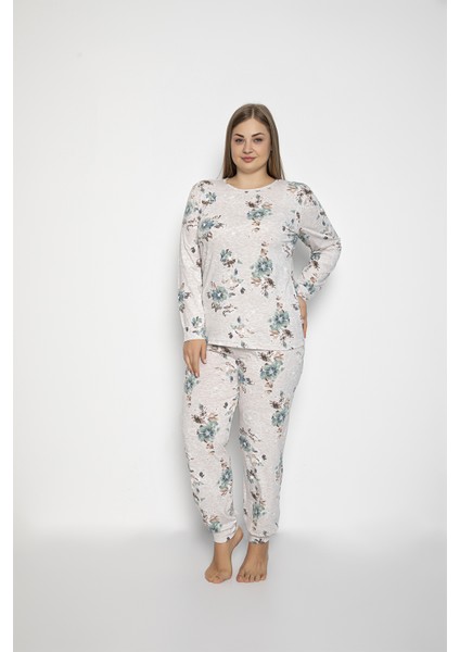 Kadın Büyük Beden Kahve Malenj Renk Viskon Likralı Pijama Takımı