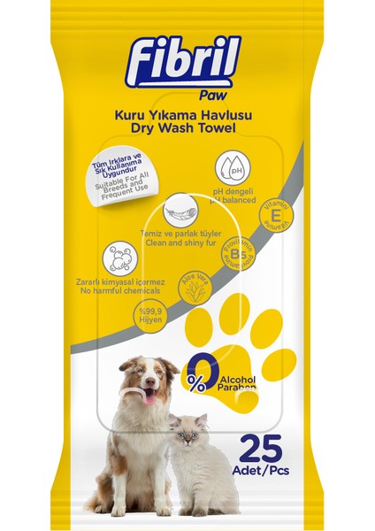 Kedi ve Köpek Pet Kuru Yıkama Havlusu 25 Parça x 2'li