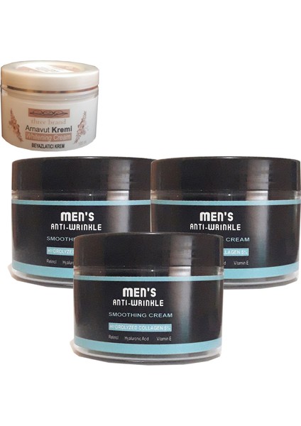 Men's Anti-Wrinkle Smoothing Cream Erkek Bakım Kremi 100 ml 3 Adet + Three Brand 100ML Arnavut Aklık Kremi