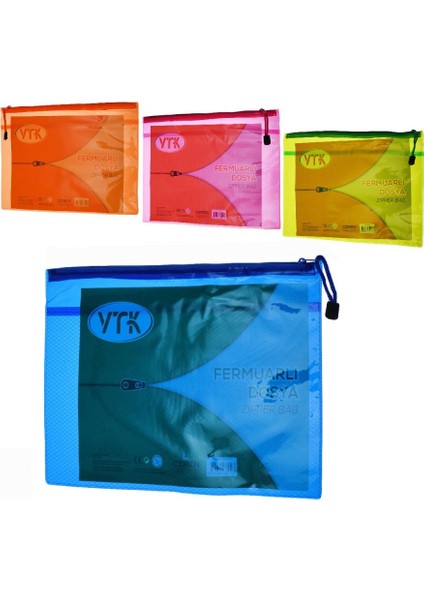 A4 Fermuarlı Renkli Şeffaf Dosya VTK-DOS35