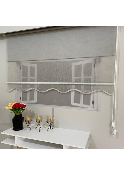 VP1933 Çift Mekanizmalı Tül ve Stor Perde Gri 110 x 200 cm