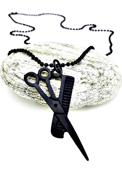 Mat Siyah Erkek Tarak Makas Kolye