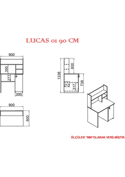 Lucas 90 cm Çalışma Masası