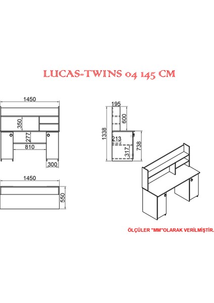 Lucas-Twins 145 cm Çalışma Masası