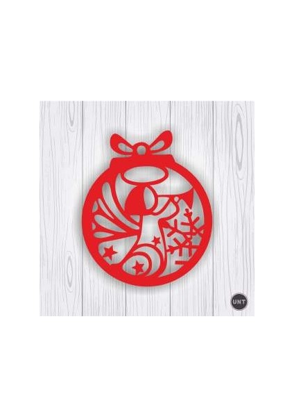 Ahşap Beyaz Yılbaşı Ağacı Süsleri ( 9 Lu Set)-1 Kırmızı