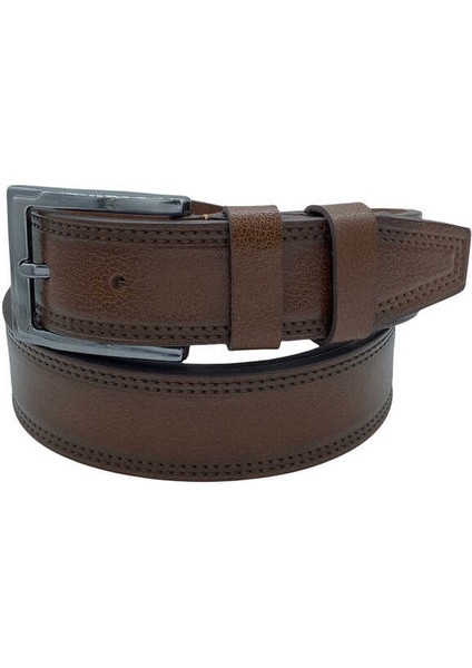 3.5 Cm. Klasik Deri Dikişli Kemer Kahverengi