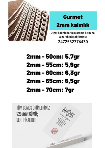 2mm Gurmet Zinciri Erkek Bayan 925 Ayar Gümüş Kolye Zincir 2472532776430 fiyatları