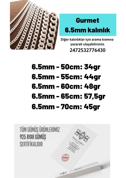 6.5mm Gurmet Zinciri Erkek Bayan 925 Ayar Gümüş Kolye Zincir 2472532776430 fiyatları