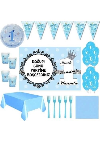 1 Yaş Erkek 8 Kişilik 50 x 70 cm Doğum Günü Süsleri