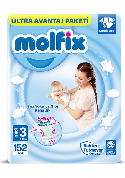 Bebek Bezi 3 Beden Midi Ultra Avantaj Paketi 152'LI