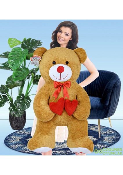 130 cm Çift Kalp Tutan Peluş Ayı