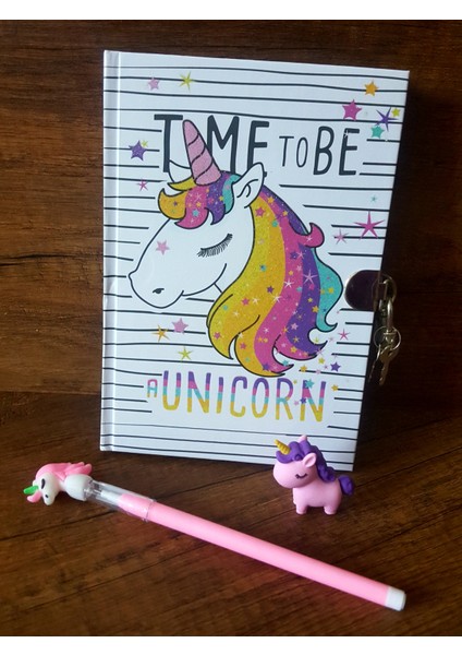 Çilek Home Avm Hediyelik Unicorn Kilitli Hatıra ve Günlük Defteri+ Yumurtlayan Kalem-Unicorn Silgi
