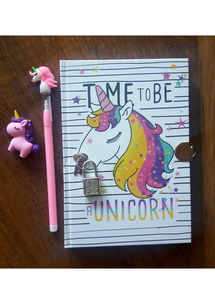 Çilek Home Avm Hediyelik Unicorn Kilitli Hatıra ve Günlük Defteri+ Yumurtlayan Kalem-Unicorn Silgi