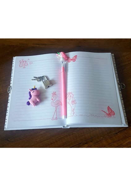 Çilek Home Avm Hediyelik Unicorn Kilitli Hatıra ve Günlük Defteri+ Yumurtlayan Kalem-Unicorn Silgi