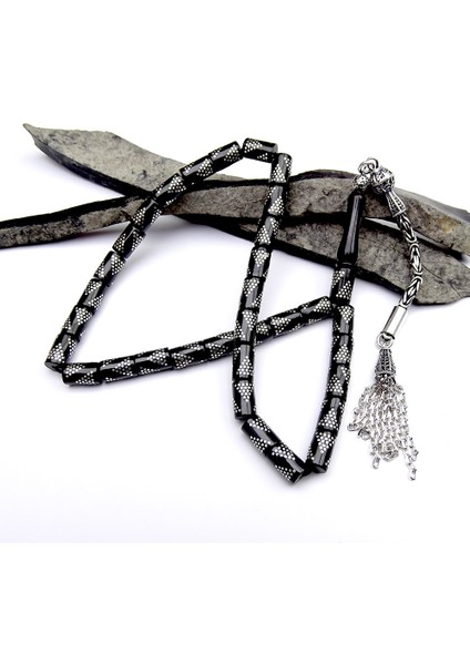 Gümüş Işlemeli Kesme Model Oltu Taşı Tesbih fiyatları