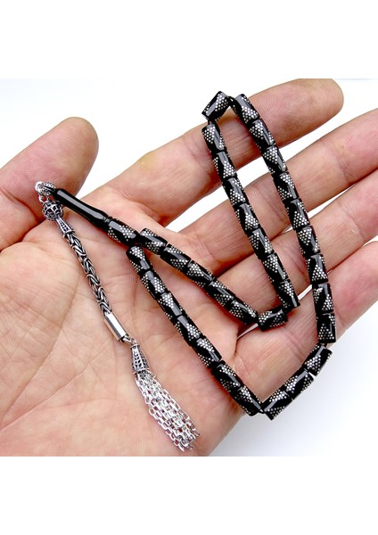 Gümüş Işlemeli Kesme Model Oltu Taşı Tesbih modelleri