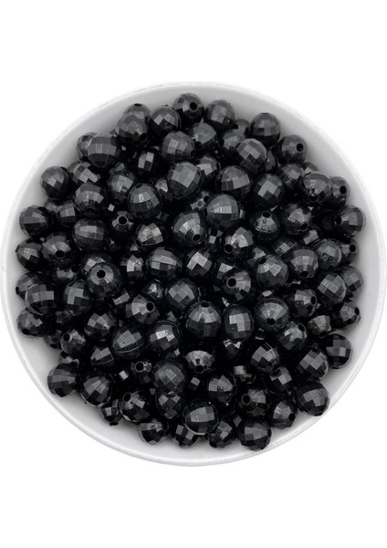10MM Siyah Renk Dünya Model Akrilik Boncuk,takı , Çanta Yapım Boncuğu (100GR,~180 Adet)
