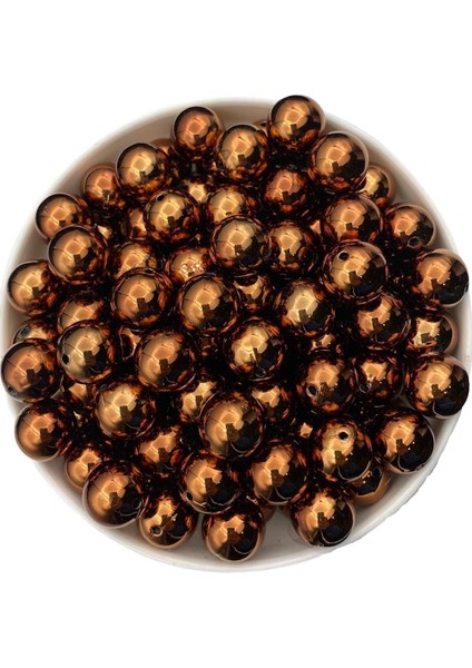 16MM Kahverengi Parlak Metalize Plastik Boncuk,metalik Takı,çanta Yapım Boncuğu (100GR , ~43 Adet)