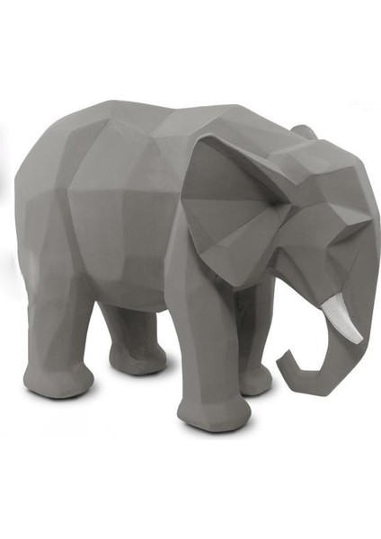 Dekoratif Kübik Fil Heykeli - Mat Gri