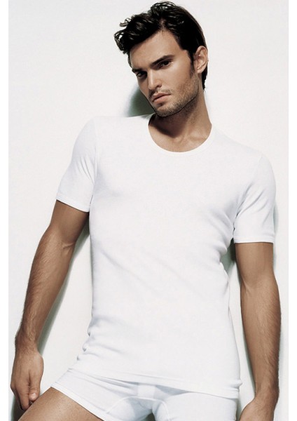 Erkek Ribana Bisiklet Yaka Beyaz Fanila 0840 3'lü Paket