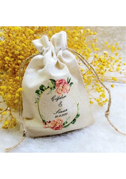 30 Adet Baskılı Kese Çiçek Baslolı 9X13 cm Amerikan Kumaş Bez Kese