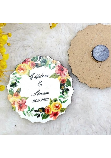30 Adet Ahşap Nikah Buzdolabı Magnet 07
