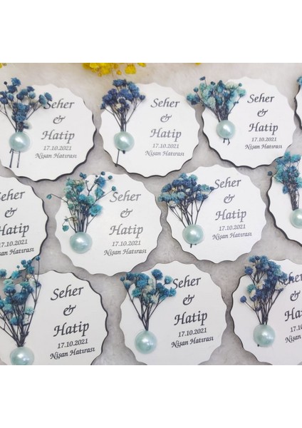 30 Adet Kuru Çiçekli Ahşap Nikah Magnetleri