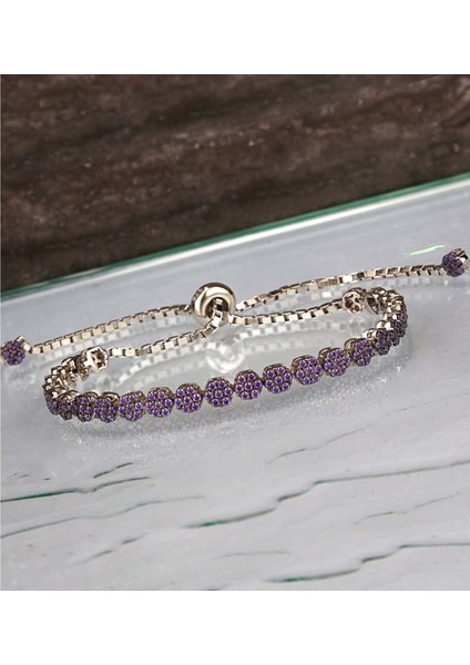 Mor Taşlı Asansörlü Gümüş Bileklik