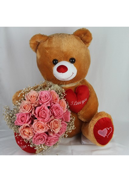 Buket Güller 15 Li Cipso Sarmalı Demet & Sevimli Peluş Ayıcık 50 cm Sevgiliye Set Hediye indirimleri