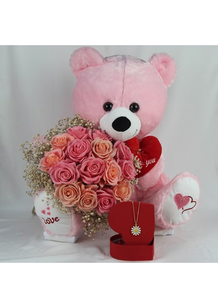 Demet Güller 15 Li Cipso Sarmalı Buket & Sevimli Peluş Ayıcık 50 cm Altın Kaplama Papatya Kolye fırsatları