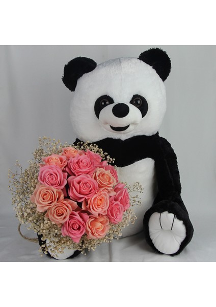 Buket Güller 15 Li Cipso Sarmalı Demet Sevimli Peluş Panda 50 cm Sevgiliye Hediye modelleri